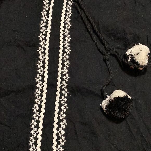 ZARA black embroidered Pom poms tunic top Sz XS - Picture 6 of 9